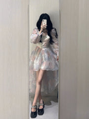 Aiertu Sweet Elegant Floral Midi Dress Women Casual Korean Puff Sleeve Fairy Dress Female Beach Vintage Party Dresses 2024 Summer Chic Aiertu