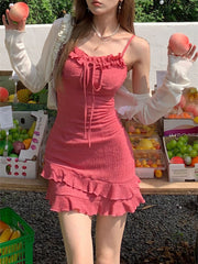 Aiertu Summer Woman Korean Fashion Dress Suit Pure Color Short Cardigan Slim Sleeveless Y2k Mini Dress Party Elegant Set Design Chic Aiertu