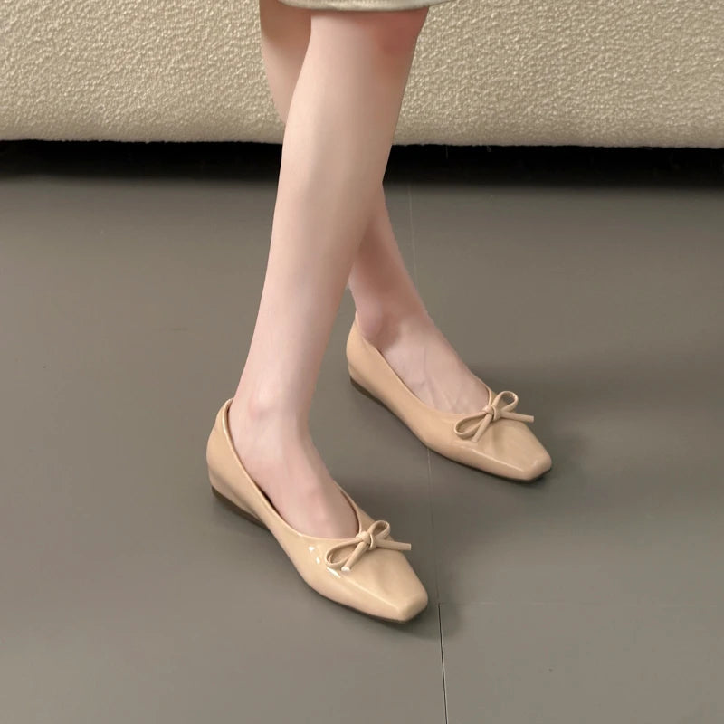 AIERTU  -  Bowtie Flat Shoes Women Ballerinas Square Toe Slip on Ballet Flats Lazy Loafers Moccasins Ladies Casual Comfort Shoes Aiertu