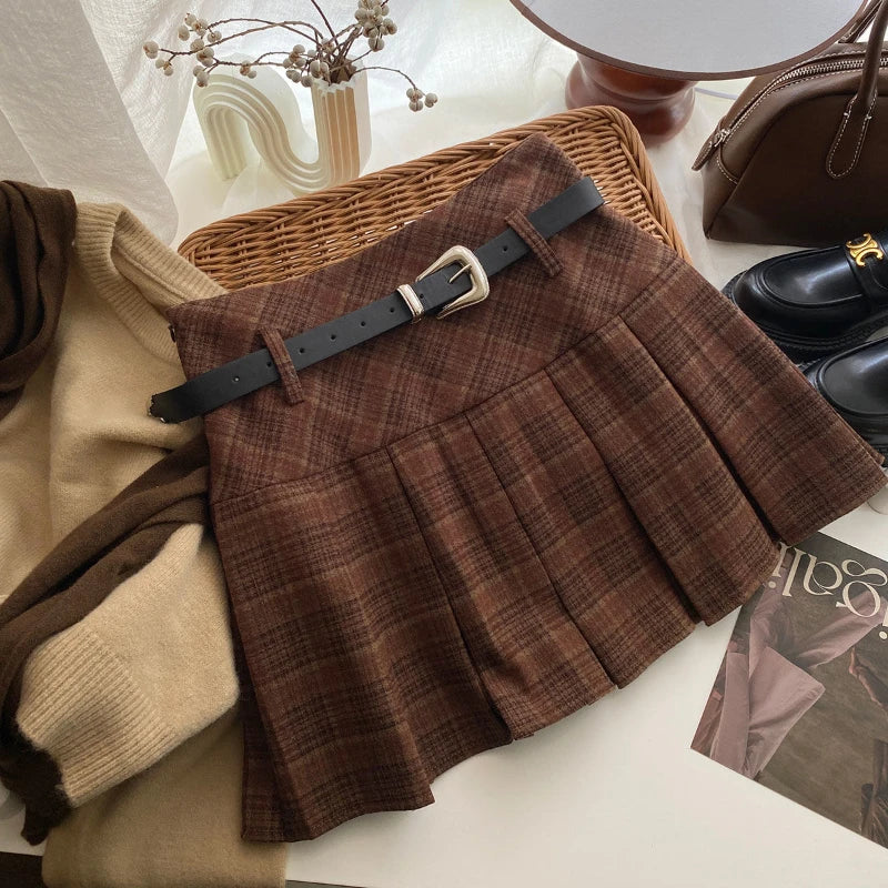 Aiertu Vintage Plaid Skirt Women Preppy Style Kawaii Pleated Skirt Korean Fashion Autumn Winter A-line Streetwear Mini Skirts Aiertu