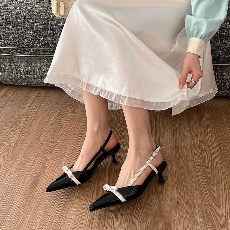 AIERTU  -  Bow Elegant Women's Sandals Summer Fashion Kitten Heels Dress Shoes Ladies Pointed Toe Slingbacks Women Heels and Pumps Aiertu