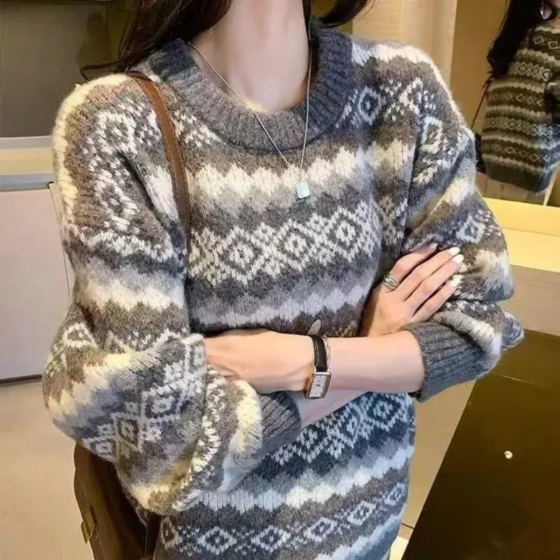 AIERTU  -  Lazy Style Sweater Womens Autumn Winter New Style Korean Fashion Loose Slim Fit Pullover Crew Neck Knitted Top Womens Aiertu