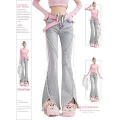 Aiertu Harajuku Streetwear Retro Fashion Women High Waist Jeans Horn Fork Design Wide Leg Straight Loose Denim Trousers Y2K Baggy Pants Aiertu
