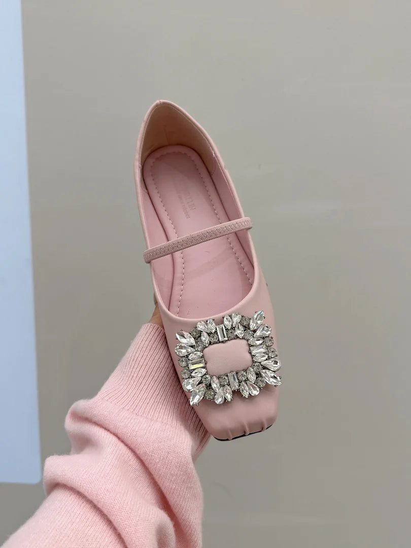 Aiertu Crystal New Women Flats Mary Janes Shoes Luxury Lolita Dress Sandals 2024 Fashion Shallow Square Toe Shoes Summer Female Aiertu