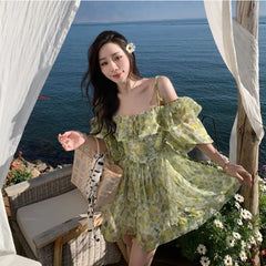 Aiertu Dress Floral Suspender Backless Ruffles Summer 2024 Sexy Elegant Dress Women Clothing Female Short Korean Beach Outfits Dress Aiertu