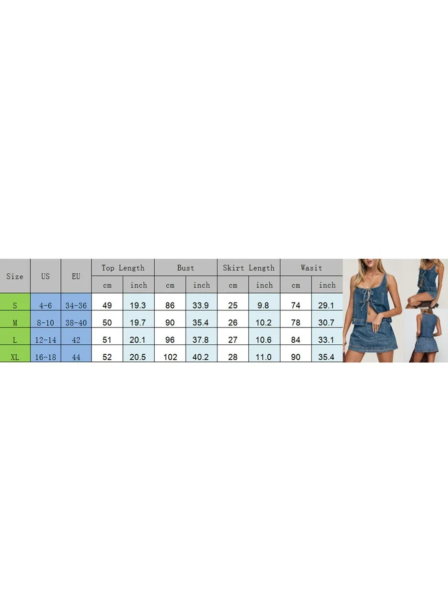 AIERTU  -  Women's Tie Front Denim Jean Vest Top and Mini Skirt 2-Piece Set Summer Trendy Going Out Outfits Clothes Summer Chic Streetwear Aiertu