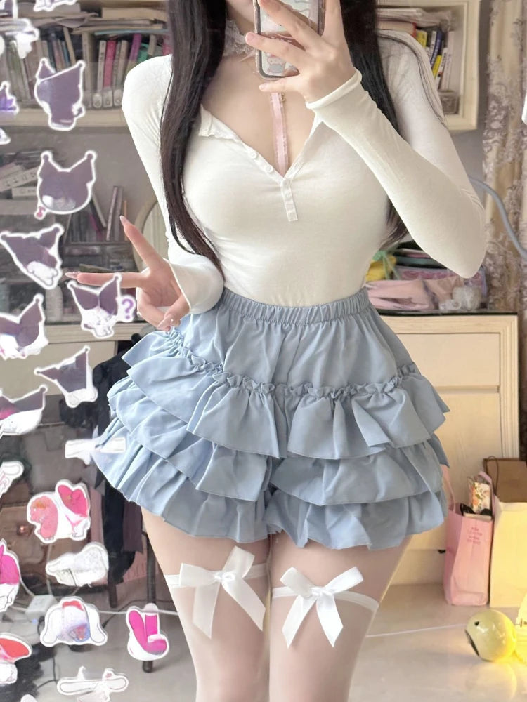 Aiertu Summer 2000s Kawaii Sweet Cake Skirts Casual Sweet High Waist Y2k Mini Skirts Women Japanese Style Fashion Slim Shorts Hot Gilrs Aiertu