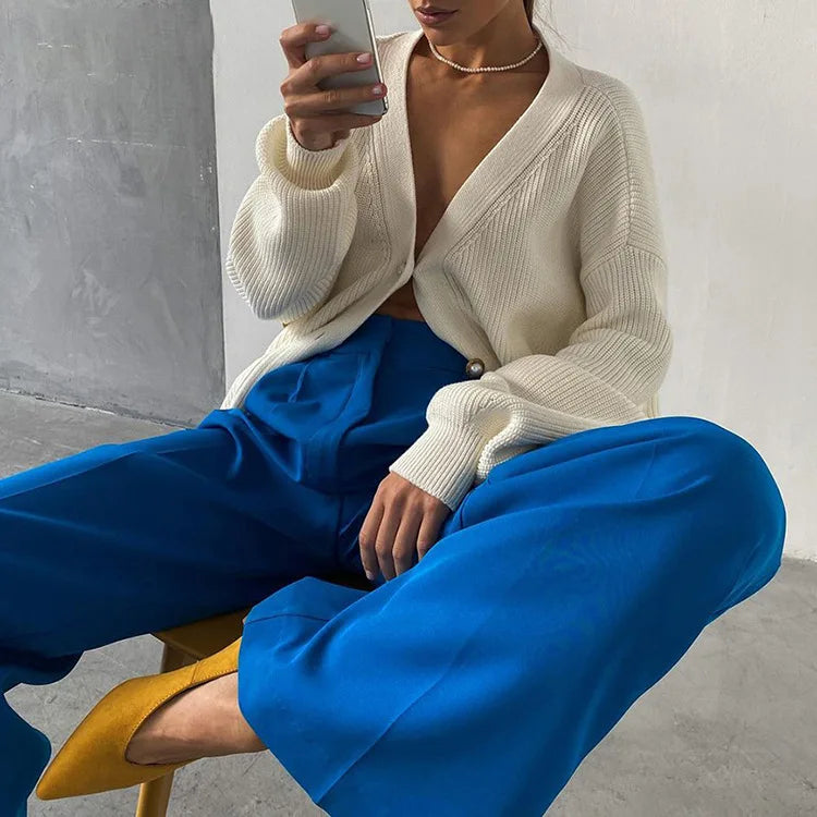 Aiertu Blue Office Women'S Pants Fashion Loose Full Length Ladies Trousers Casual High Waist Wide Pants For Women Aiertu