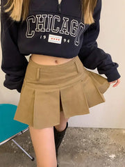 Aiertu Autumn Vintage Brown Elegant A-line Mini Skirts Women Pleated Sexy Club Short Skirt Female Fashion Streetwear Trend Popular Aiertu