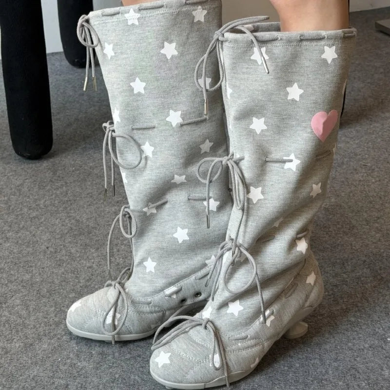 AIERTU  -  Fashion Women Shoes Sweet Style Round Head High Heeled Boots for Woman Exquisite Lace Knee High Boots Designer Shoes Botas Mujer Aiertu