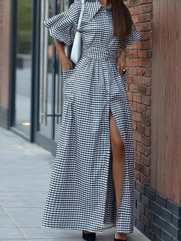 AIERTU  -   Women's New Christmas Elements Green Red Plaid Long Casual Fashion Shirt Dress Long Dress Aiertu