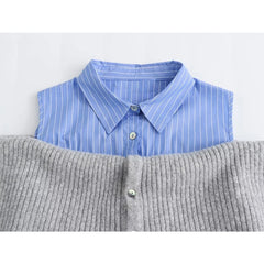 Aiertu Women Open Design Patchwork Cardigan Vintage Lapel Collar Long Sleeve Female Crop Knitwear Aiertu
