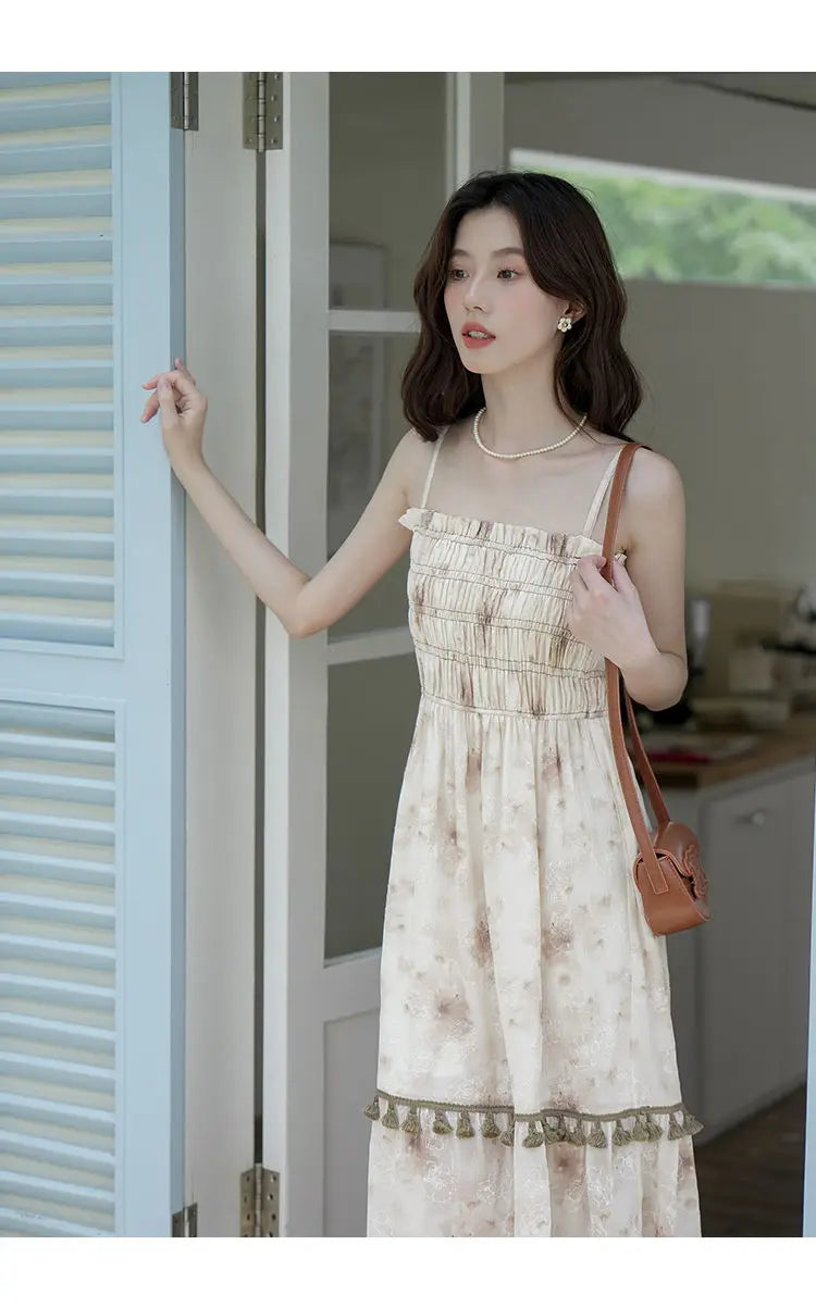 Aiertu 2024 Autumn Vintage Elegant Slip Dress Women Casual Fashion Korean Style Floral Dress Female Beach Evening Party Vacation Dress Aiertu