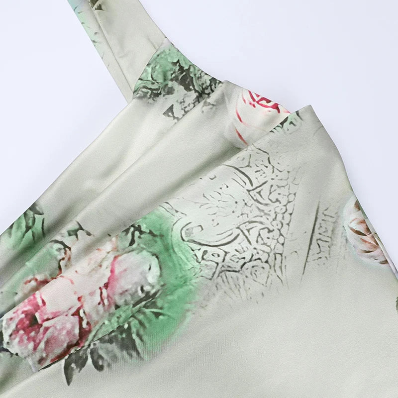 Aiertu Sexy summer suit Rose printed cultivate one's morality fashion suits Condole belt vest Tall waist sexy open fork skirt Aiertu