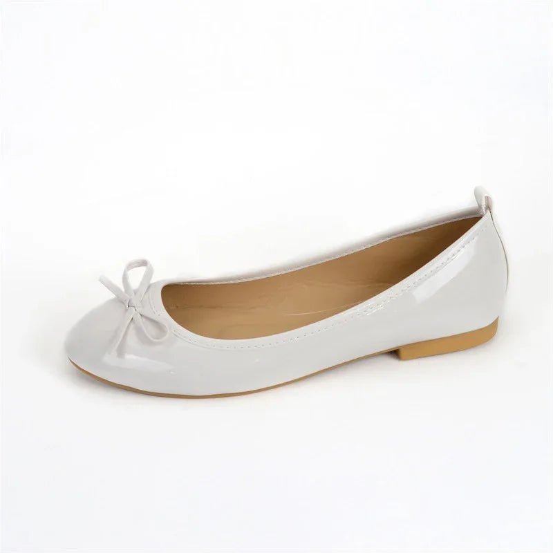 Women's Casual Patent Leather Korean Shoes Ladies Bowknot Shallow Elegant Female Moccasins Summer Autumn Flats Shoe Aiertu