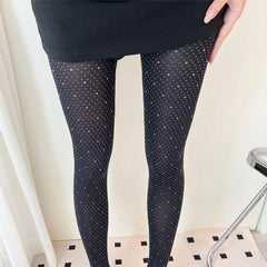 AIERTU  -  Sweet Cool Black Pink Polka Dot Ins Tights Autumn Color Block Velvet Trendy Women Base Stockings Daily Skirt Commute Stockings Aiertu