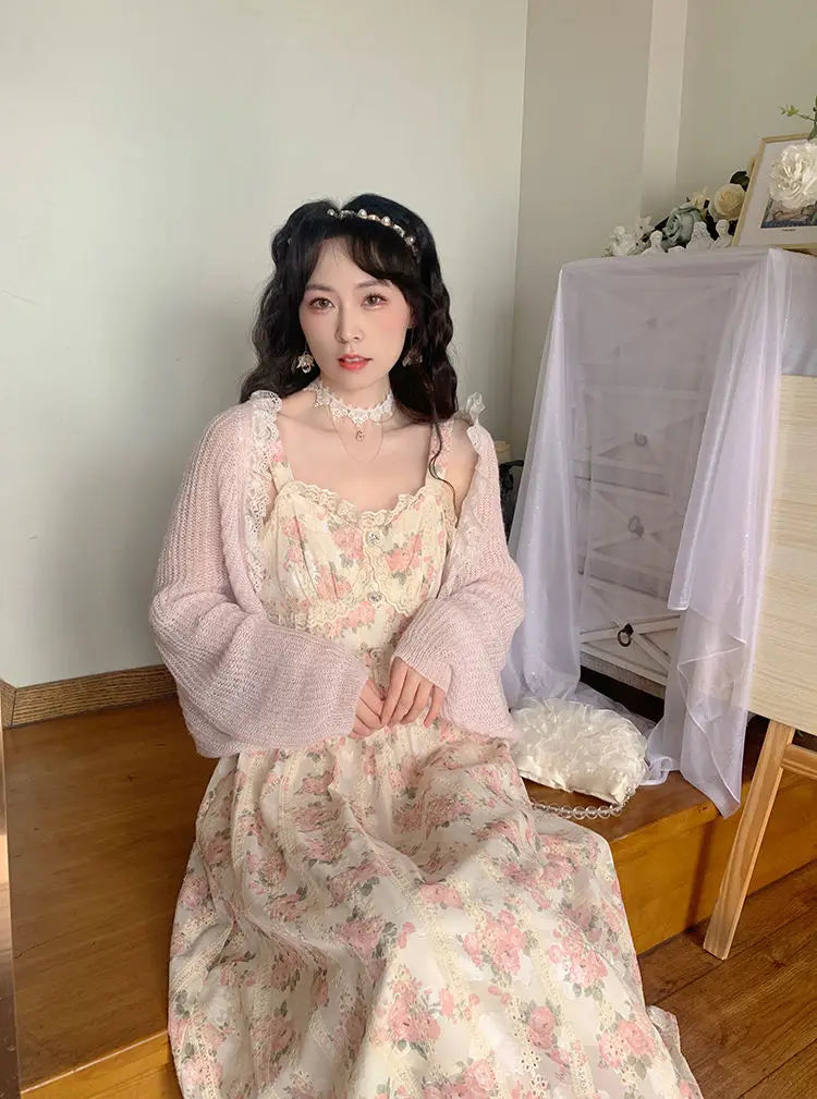 Aiertu Chiffon Lace Strap Dress Women Floral Embroidery Fairy Vintage Long Dress Female Sweet Princess Casual Party Dresses Summer Aiertu