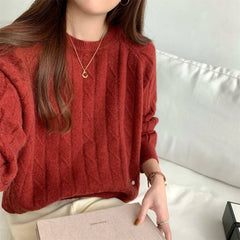 AIERTU  -  Autumn Winter New Arrival Red Crew Neck Pullover Sweater Knit Base Layer Fashion Casual Loose Versatile Women Top Aiertu