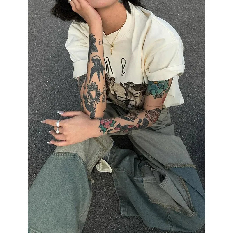Aiertu Women's Blue Y2k Jeans Baggy Harajuku Trashy Aesthetic Denim Trousers Oversize Jean Pants Vintage Japanese 2000s Style Clothes Aiertu