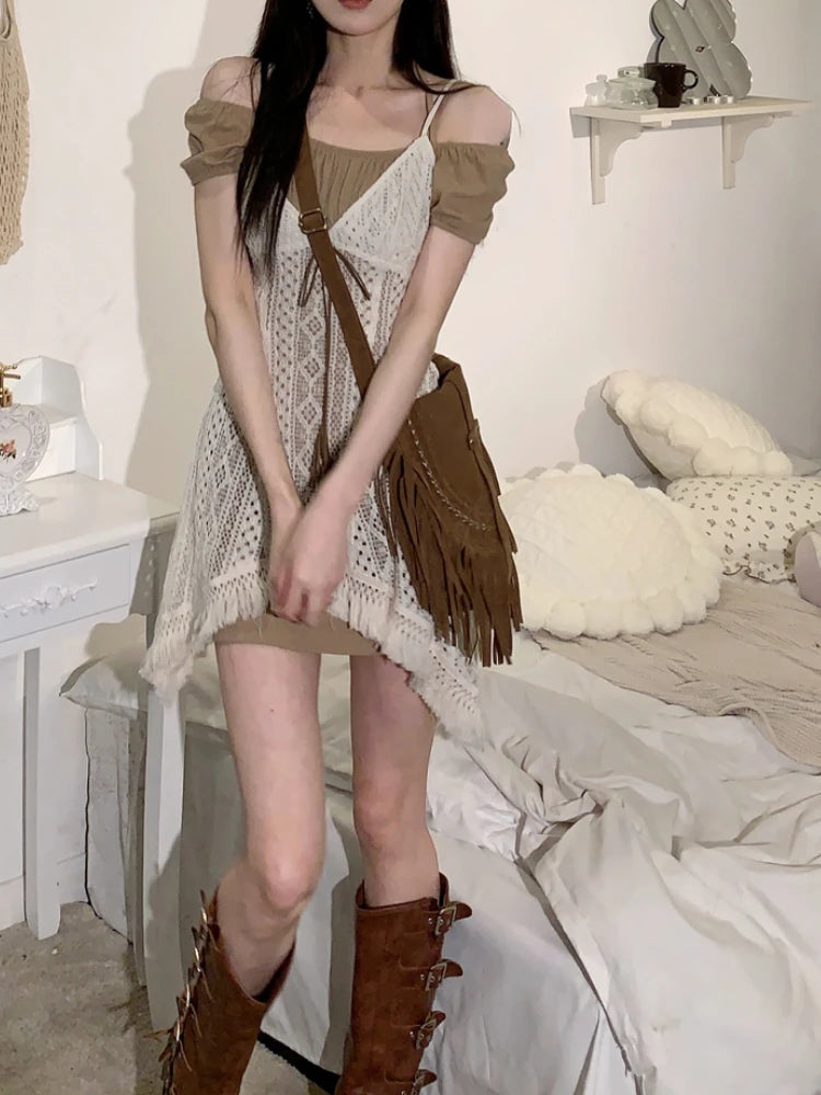 Aiertu Korean Fashion 2 Piece Dress Set Women Pure Color Y2k Mini Dress Elegant Casual Short Party Dress Office Lady Summer Slim Aiertu