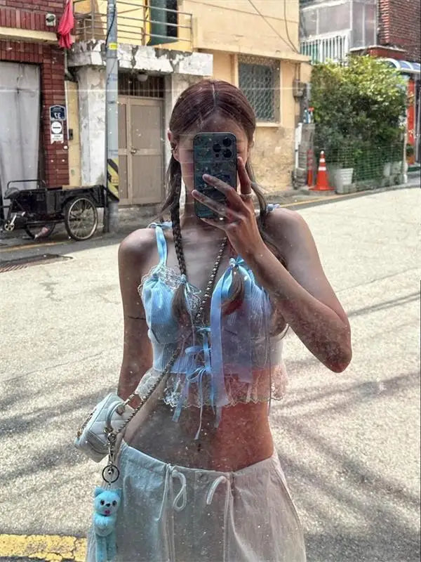 Aiertu Lace Spliced Strap Tank Top Women Summer Camisole New Spicy Girl Sexy Fashion Versatile Outer wear Slim Crop Top Women Clothing Aiertu