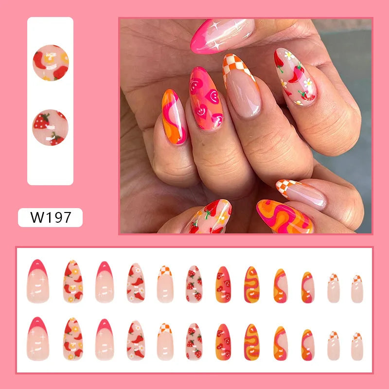 Aiertu 24pcs/Box Ballerina Nail Tip Purple with Design Manicure Patches Fresh Floral Almond False Nails Press on Med Nails Detachable Aiertu