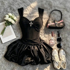 AIERTU  -  Sweet Elegant Dresses Punk Aesthetic 90s Summer Sexy Girl Gothic Dress  Kawaii Slim sling Short Dress  Gothic Halter Mini Dress Aiertu