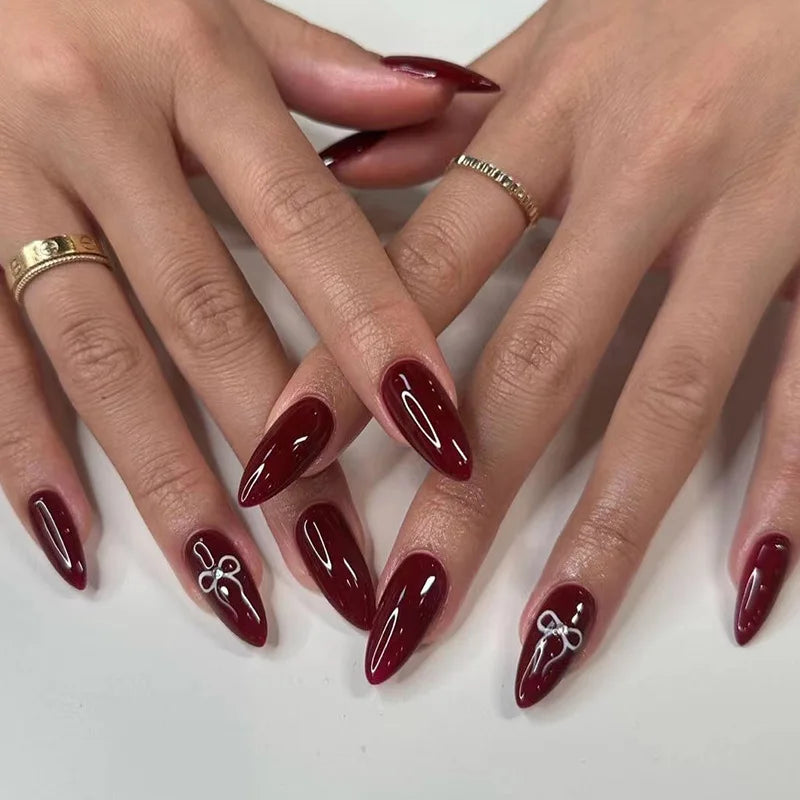 Aiertu 24Pcs Valentine Nails Press on Love Y2k Acrylic Nails Sparkle Butterfly French Cat Eye Almond Full Cover Stick on False Nail Tip Aiertu