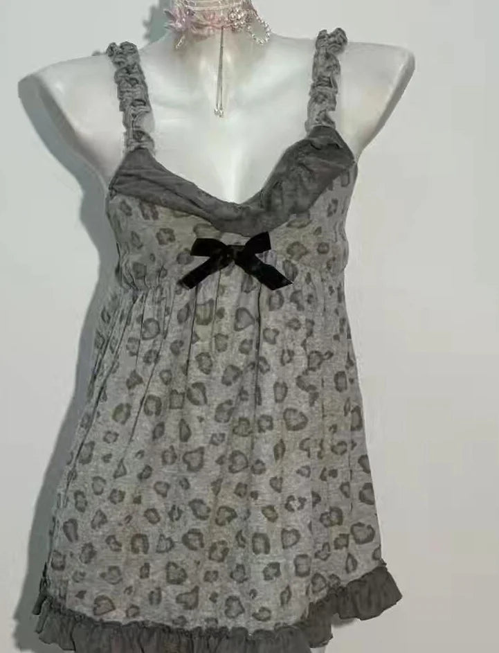 AIERTU  -  Sexy Leopard Print Dress Y2k Vintage Goth Punk Slim WomanClothes Aesthetic Harajuku Backless Summer Sleeveless Dresses Gyaru 90s Aiertu