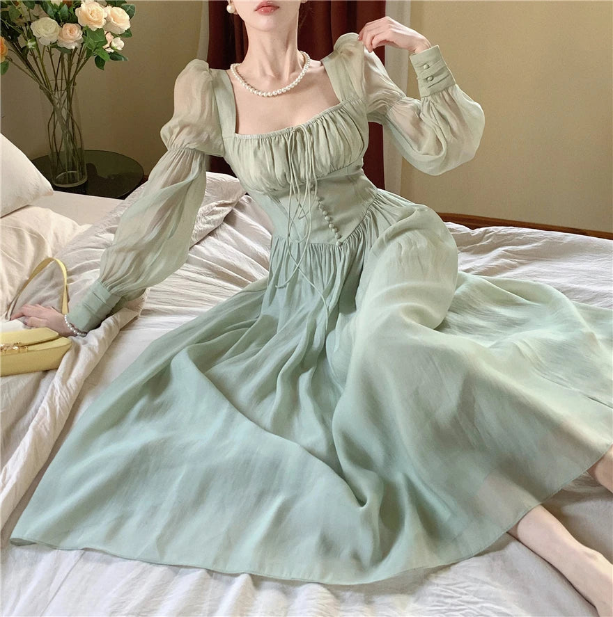 Aiertu Elegant Fashion Casual Midi Party Dresses Women Autumn Vintage A-Line Birthday One Pieces Vestidos Female Chic Robe Mujers New Aiertu