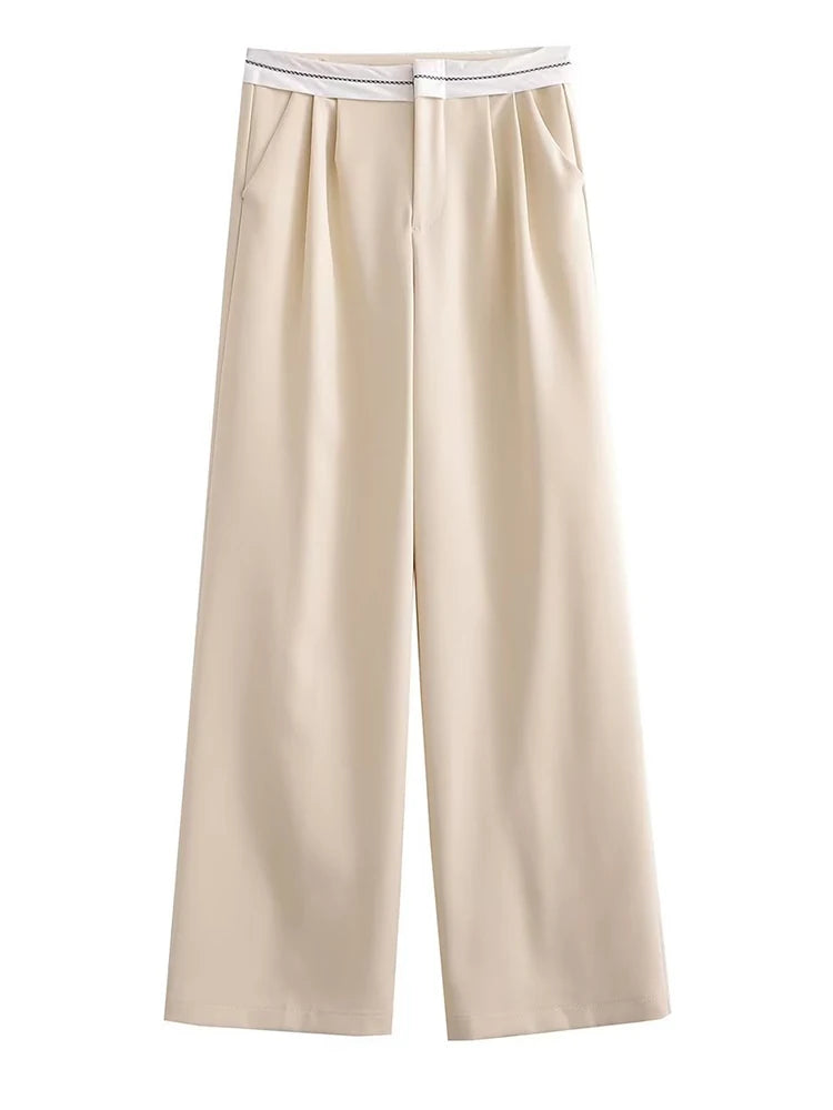 Aiertu  Women Fashion Side Pockets Patchwork Straight Pants Vintage High Waist Zipper Fly Female Casual Trousers Mujer Aiertu
