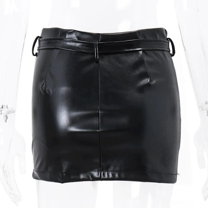 Aiertu Sexy PU Leather Mini Skirt Women Summer High Waist Slim A-line Skirt Female Y2K Vintage All-match Casual Black Aiertu
