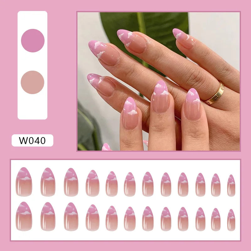 Aiertu 24pcs/Box Ballerina Nail Tip Purple with Design Manicure Patches Fresh Floral Almond False Nails Press on Med Nails Detachable Aiertu