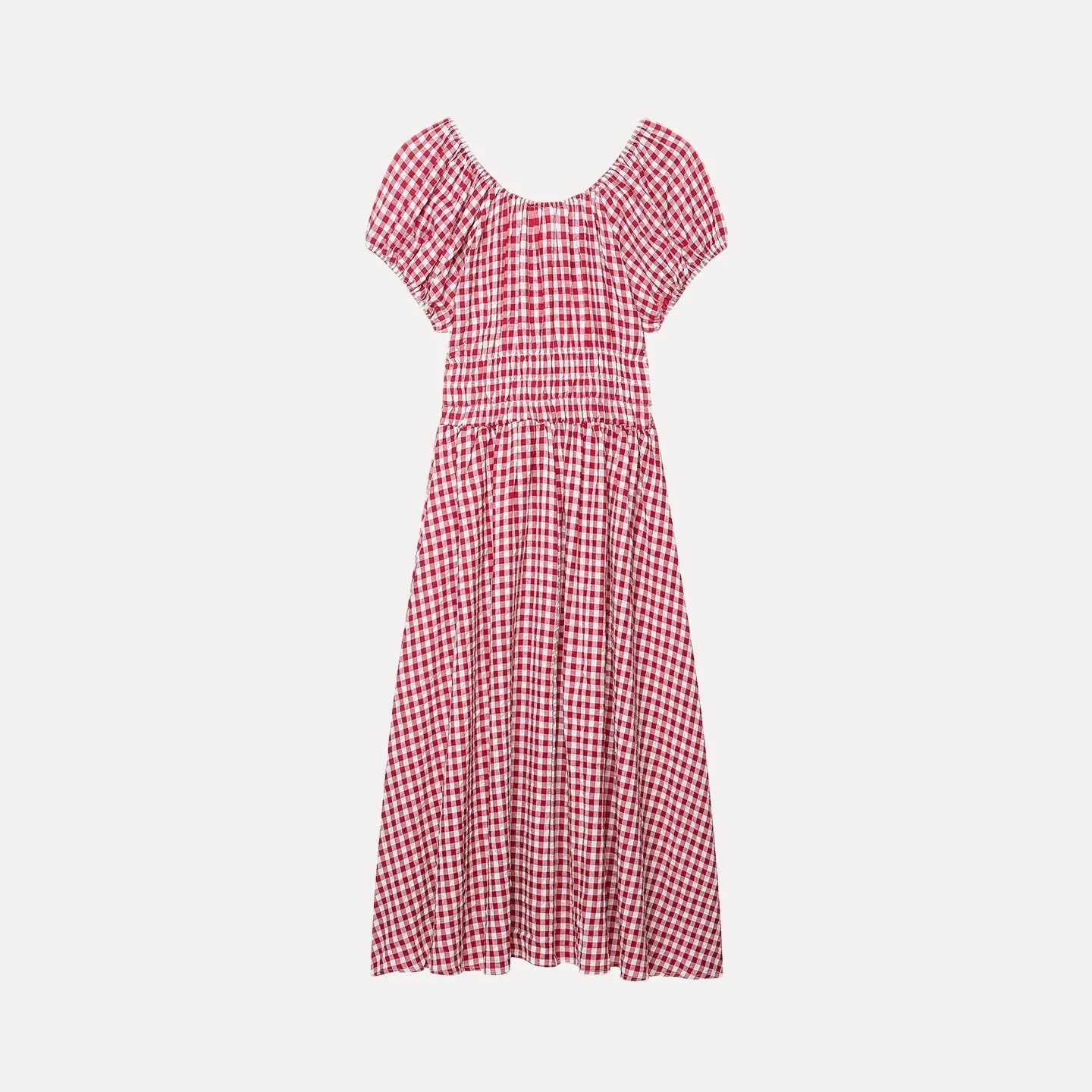 AIERTU  -  Elegant Long Bubble Sleeve Waist-Cinching Dress Women's Fashion Summer Casual Loose Fit A-Line Skirt Short Sleeve Aiertu