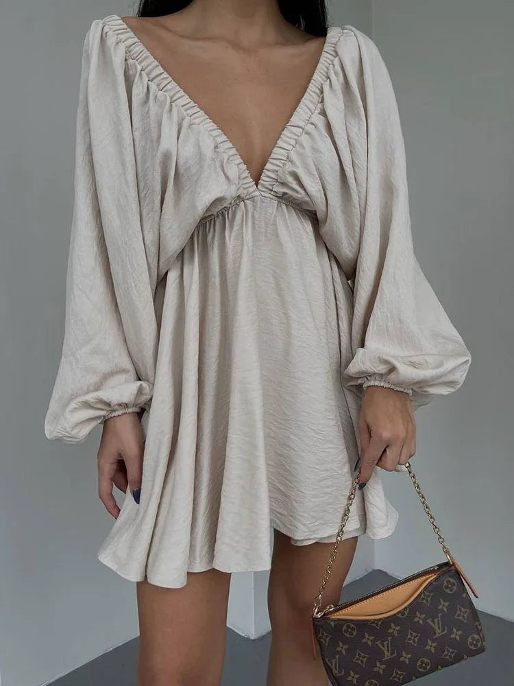 Aiertu Summer 11 Candy Color Long Sleeve Dresses Women Tourism vacation Deep V Neck Women Summer Boho Dresses Aiertu