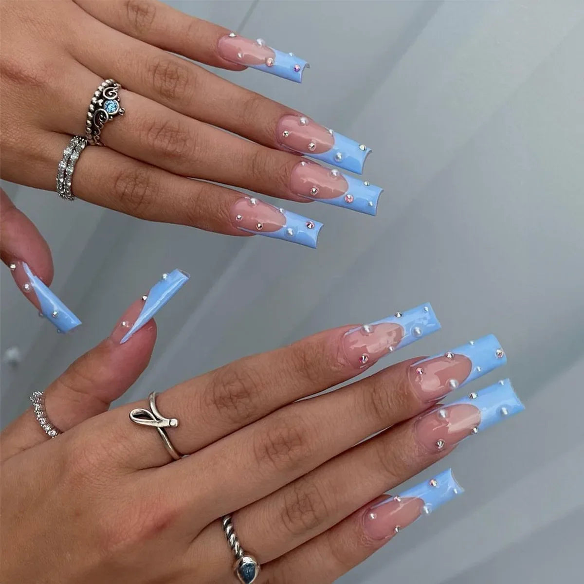 Aiertu 24pcs Artifical Bails With Glue Fake Nail Tips With Design Detachable Press On Nails Long Fake Nail Finished Nail Piece Sticker Aiertu