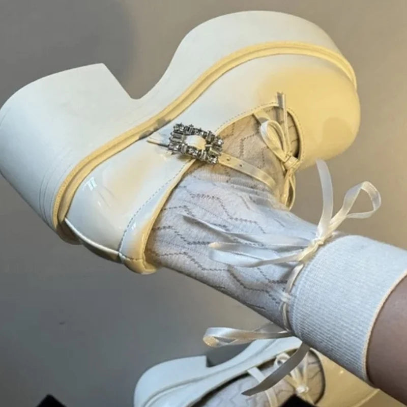 Aiertu Back  to school Platform High Heel Women Mary Jane Shoes Fashion Shallow Butterfly-knot Spring Autumn Ladies Dancing Party Prom Shoes Aiertu