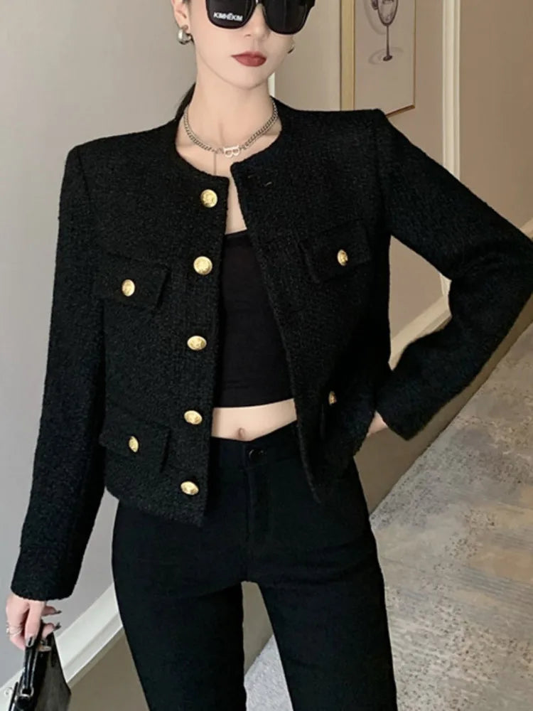 Aiertu Fall Winter French Vintage Small Fragrant Tweed Jacket Coat Women Elegant Casual Woolen Short Coats Streetwear Outwear Crop Top Aiertu