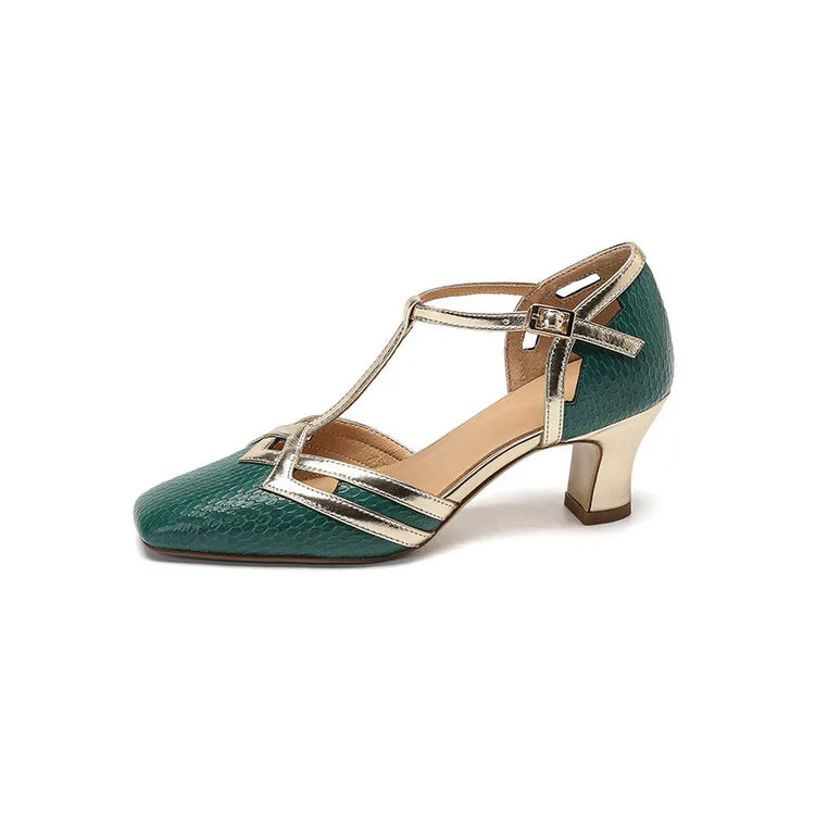 Aiertu Summer Sandals Women Square Toe Chunky Heel Women Shoes Genuine Leather Shoes Retro High Heel Designer Sandals Aiertu