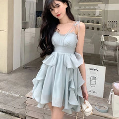 Aiertu Women's Sexy Mini Dress, Sleeveless, High Waist, Ruffle, Kawaii, Japanese, Young Girl, Casual Sundress, Summer, Aiertu