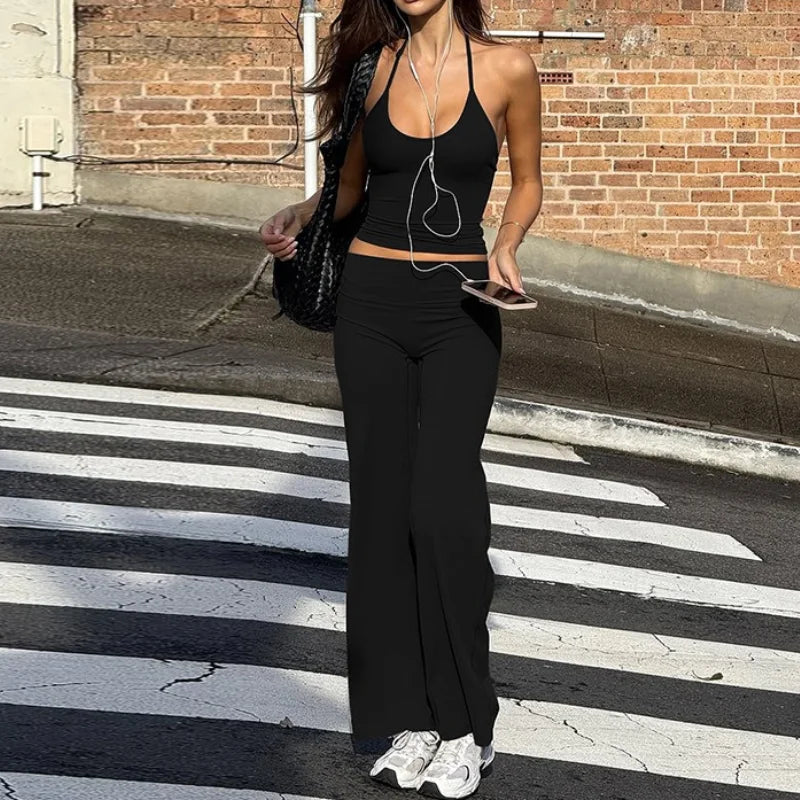 AIERTU  -  Women's New Fashion Backless Vest Slim Solid Color Casual Leggings Suit Aiertu
