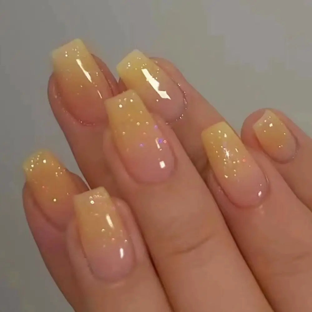 Aiertu 24pcs Gradient Fake Nails French Ballerina Nail Waterproof Faux Medium Coffin false nails Fingernails Press on Nails Tips aiertu