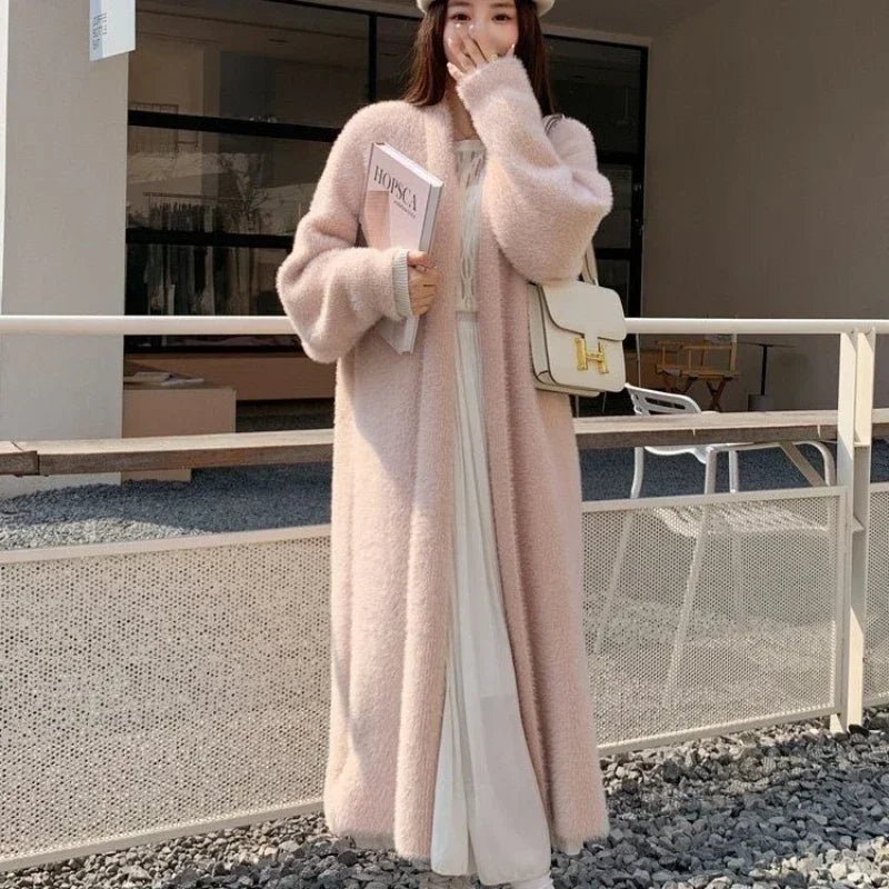 Aiertu Elegant Sweet Long Sweater Cardigan Women Korean Style Sweaters Coat Autumn Winter Solid Loose Casual Vintage Cardigan Aiertu