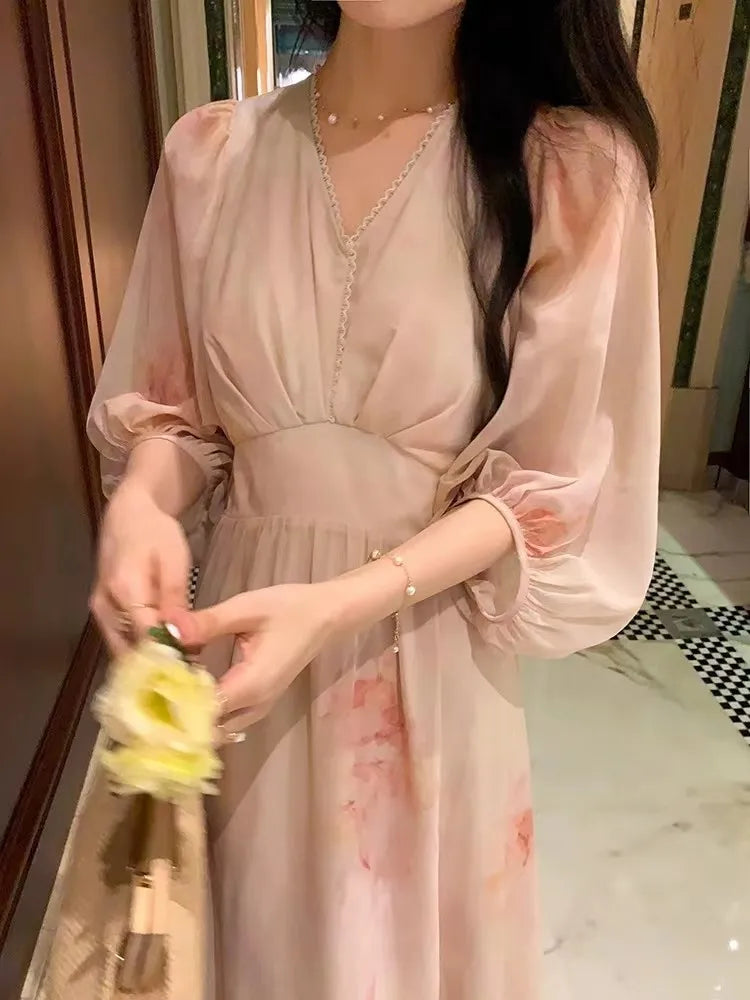 Aiertu French Style Women Fashion Elegant Casual Midi Party Dress Vintage Chic A-Line Prom Birthday Clothes Female Summer Vestidos New Aiertu