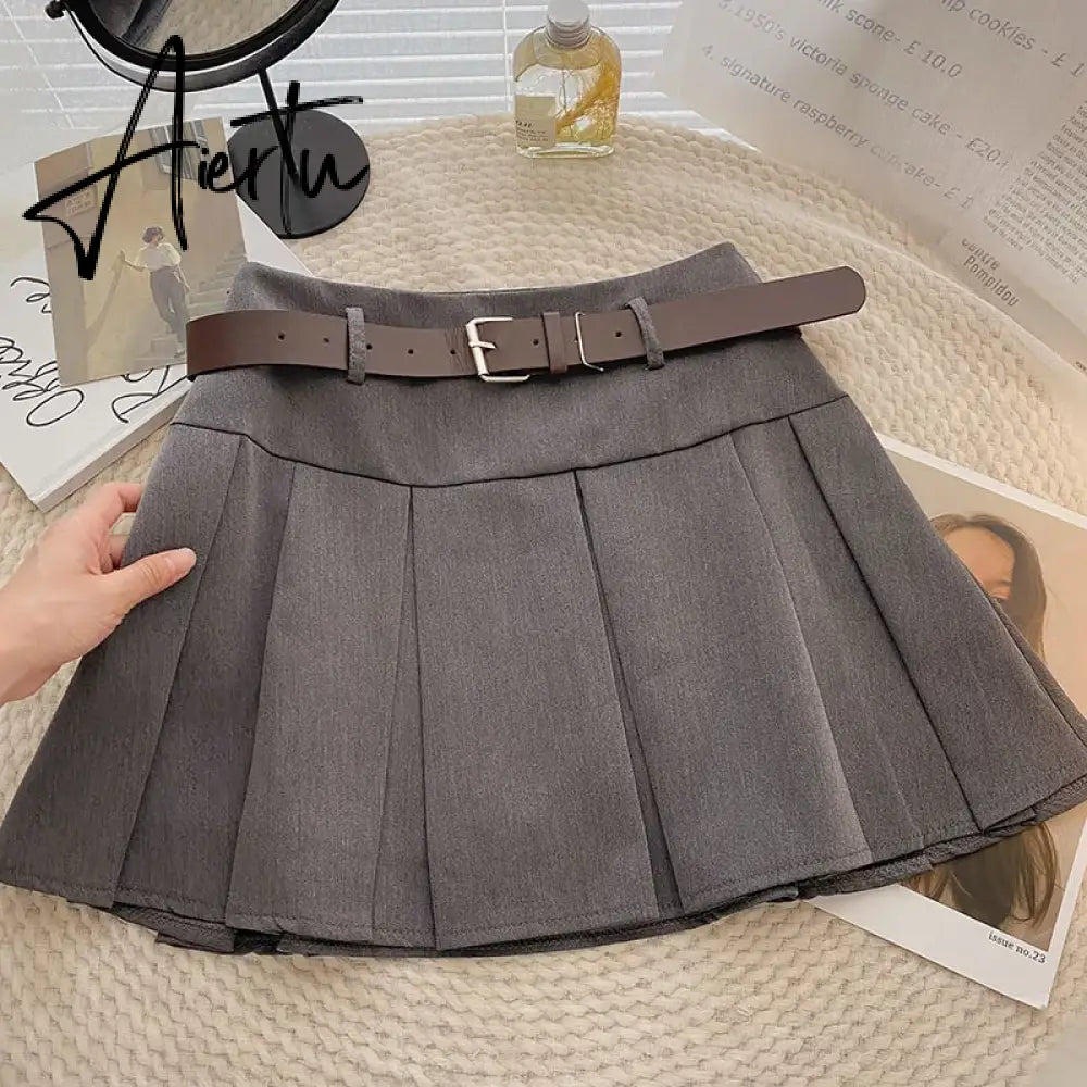 A-line Skirts with Belt Women y2k High Waist Short Skirt Buttons Skirt Female Clothing Female All-match Aiertu