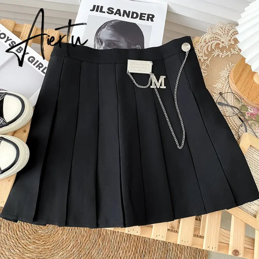 A-line Skirts with Belt Women y2k High Waist Short Skirt Buttons Skirt Female Clothing Female All-match Aiertu
