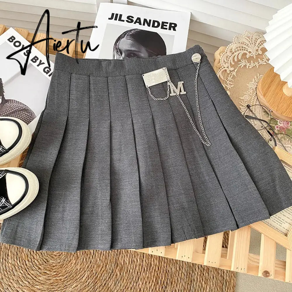 A-line Skirts with Belt Women y2k High Waist Short Skirt Buttons Skirt Female Clothing Female All-match Aiertu