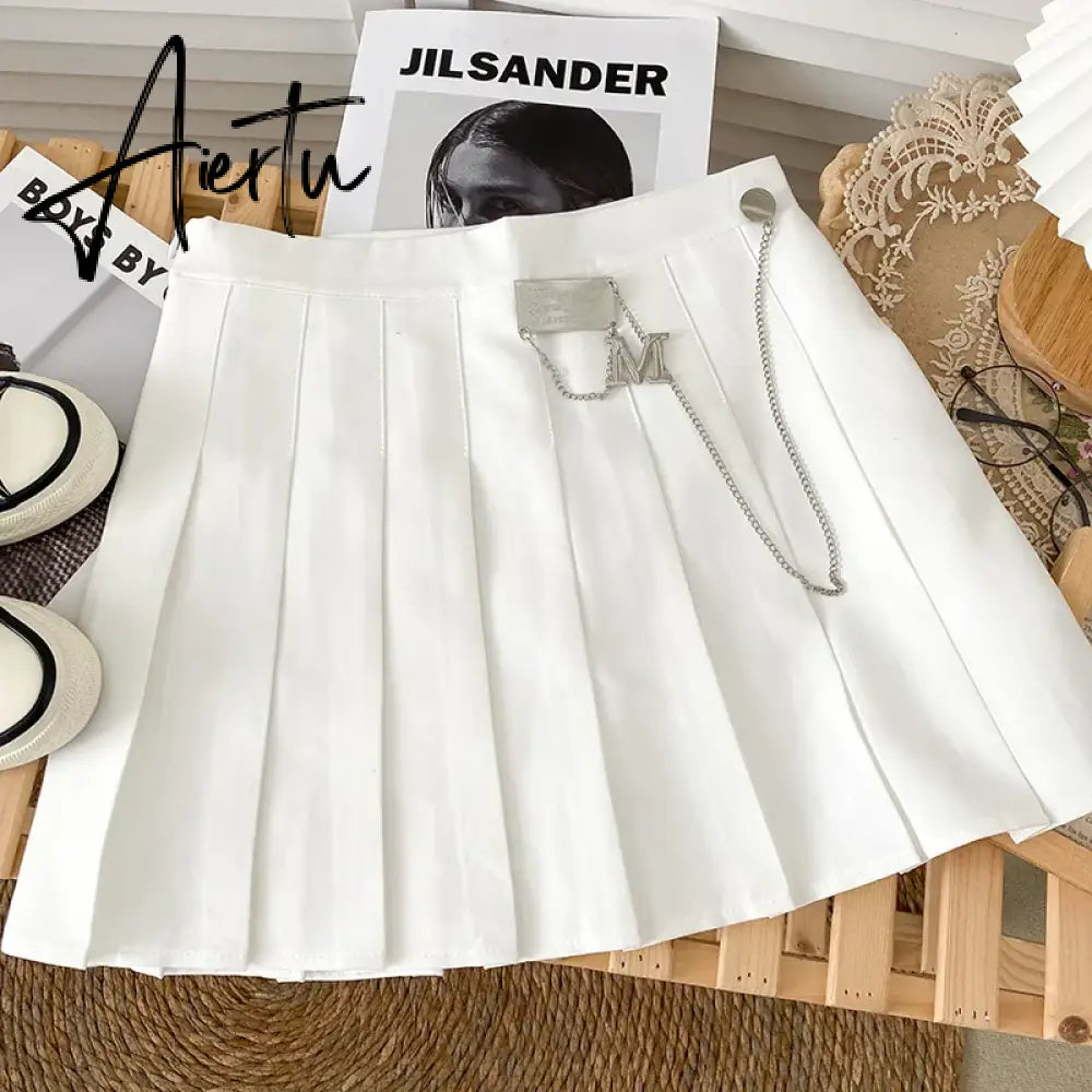 A-line Skirts with Belt Women y2k High Waist Short Skirt Buttons Skirt Female Clothing Female All-match Aiertu
