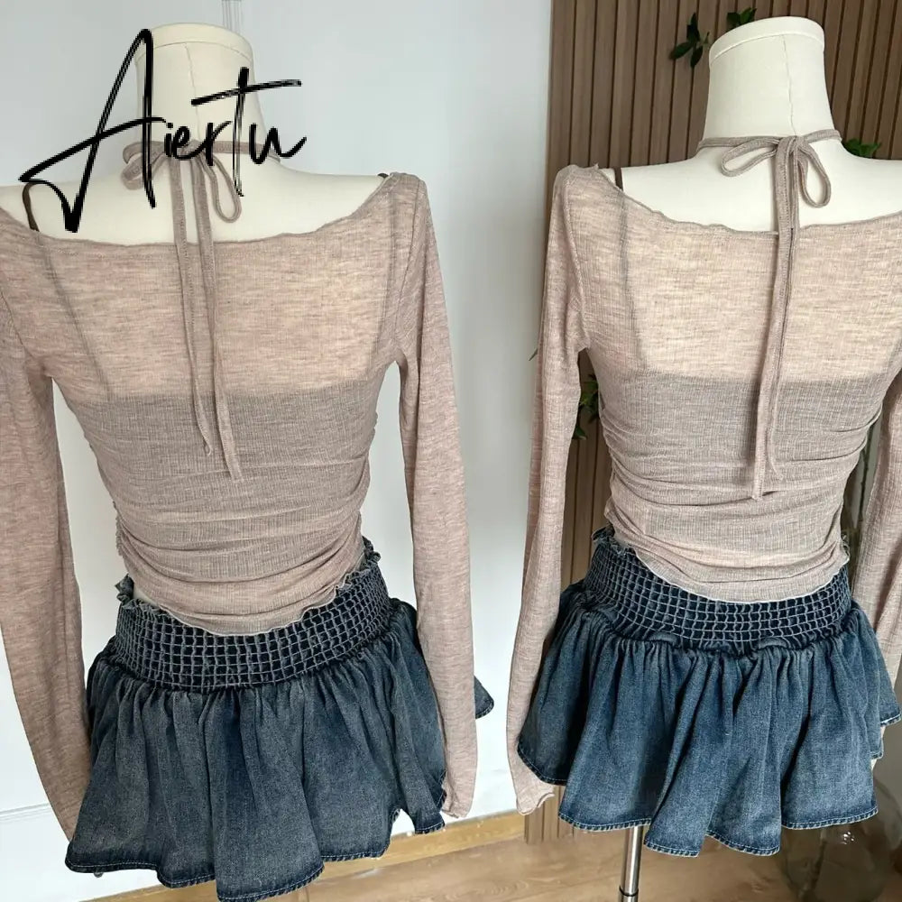 A-line Women Denim Blue Jean Skirts Shorts Summer Bow Hot Girls Mini Skirt Streetwear Sexy Y2k Irregular Kawaii Coquette Aiertu