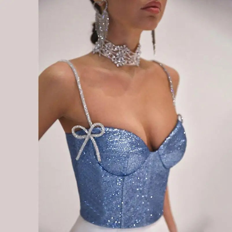Aiertu  -   party look snspos Sparkling Going Out Tops Nightclub Tanks Camis Women Bows Low Cut Backless Crop Top Summer Clothes Women Bra Aiertu